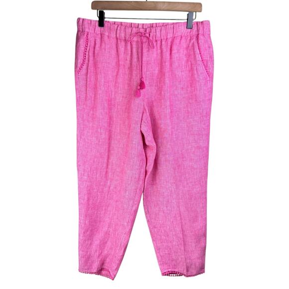 Talbots Medium Linen Hot Pink Drawstring Pocket Accents High Waisted Crop Pants - Picture 1 of 8